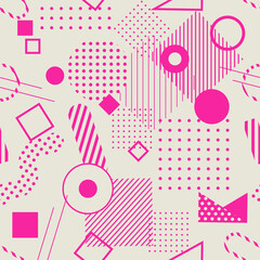 Geometric jumble shape memphis style seamless vector pattern design