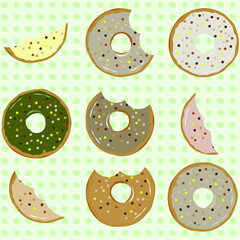 Seamless pattern with mouth bite chocolate  donuts on an isolated background. vector illustration in flat style