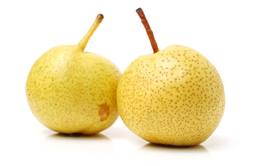 yellow pear on white.