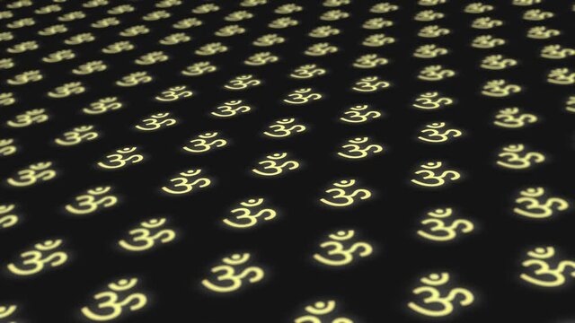 Om or Brahman Hindu symbol animation in seamless loop. 3D rendering.