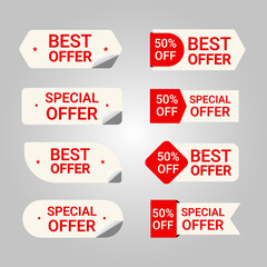 Sticker Sale labels and banner collection with white and red color.