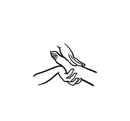Obraz premium Illustration of a simple hand icon massaging the heel of the foot.