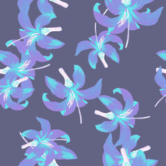 Fototapeta na wymiar Azure Seamless Palm. Blue Pattern Art. Indigo Tropical Vintage. Cobalt Flower Botanical. Navy Floral Art. Flora Nature. Spring Leaves. Garden Painting