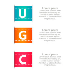 UGC - User Generated Content acronym, business concept background. UGC user generated content. Advertising organization