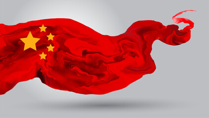 China flag is depicted in liquid watercolor style isolated on white background