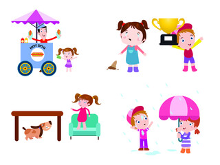 Opposite vector concept. Children learn opposite adjective word by comparing activities name