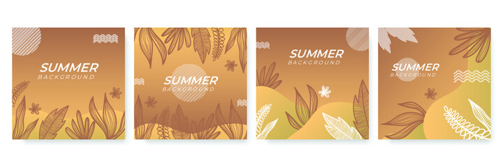 Summer sale organic flat floral template for social media or square flyer. Summer banner with floral decoration set 
