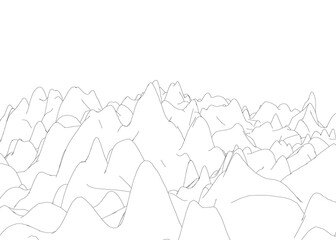 Contour of rocky mountains on a white background. Vector illustration