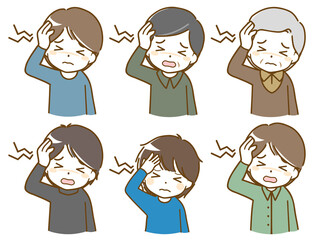 頭痛がしている色々な年代の男性たち