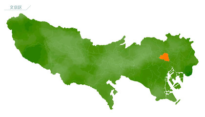 水彩風の地図　東京都　文京区