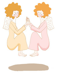 手を合わせている双子の天使。