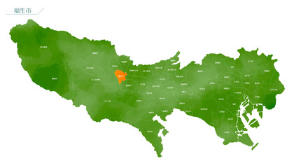 水彩風の地図　東京都　福生市