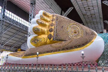 Feet of Shwethalyaung Reclining Buddha at Bago, Myanmar