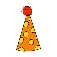 party hat with circles. hand drawn doodle style. vector, minimalism, trending color yellow, orange. festive funny.