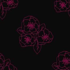 Seamless floral pattern. Hand drawn doodle outline. Floral and nature themes. Vector illustration. Ideal for your design for wallpapers, wrappers, textiles. Bright bouquet image.