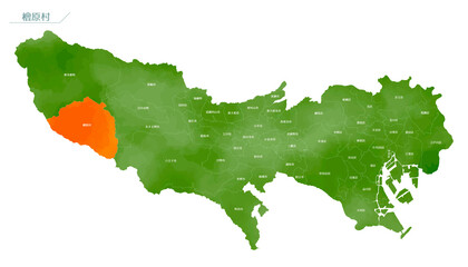 水彩風の地図　東京都　檜原村 © ころころ