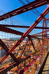 View of Portugalete city inside from Vizcaya Bridge bridge in Spain, crossing the River