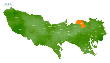 水彩風の地図　東京都　板橋区