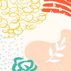 Memphis style for social media, post, story, web, paper, print, card design. Vector illustration. Line, points, spots, simple shapes, primitive. Space for text.