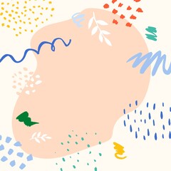 Memphis style for social media, post, story, web, paper, print, card design. Vector illustration. Line, points, spots, simple shapes, primitive. Space for text.