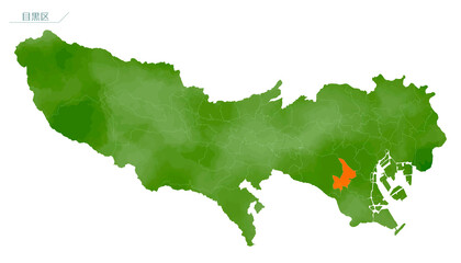 水彩風の地図　東京都　目黒区