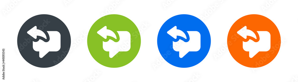 Poster Reply icon symbol sign. Bubble with arrow icon vector isolated on white. Communication concept