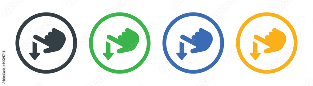 Poster hand swipe down icon, vertical scroll, line symbol set on white background