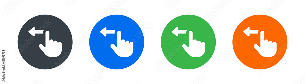 Poster Hand with finger swiping with arrow on the left gesture vector icon.