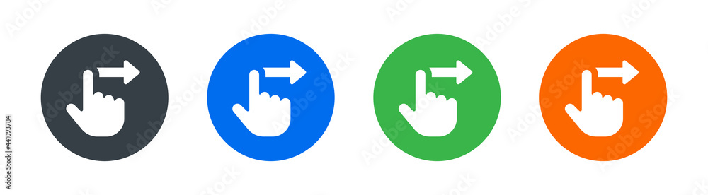 Poster slide icon, swipe icon, scroll icon. pointing hand with arrow on the right symbol