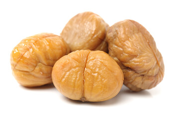 chinese food, peeled roasted chestnut on white background