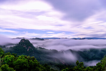 Obraz premium Morning mist Viewpoint Baan Jabo, the most favourite place for tourist in Mae Hong Son province Thailand.
