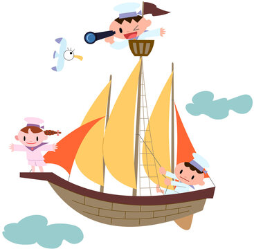 帆船と子供たちイメージ