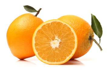 Whole orange fruit and his segments or cantles isolated on white background cutout