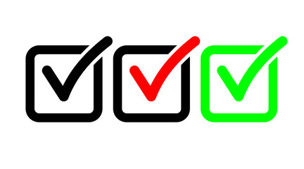 Check list icon box. Checkmark right vector shape sign. Correct mark vote symbol