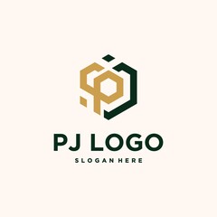 Initials P,J hexagon logo monogram am hexagon logo with gradient color of luxury initials logo