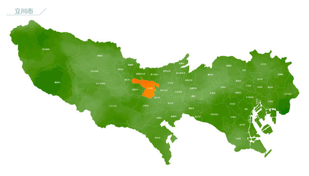 水彩風の地図　東京都　立川市