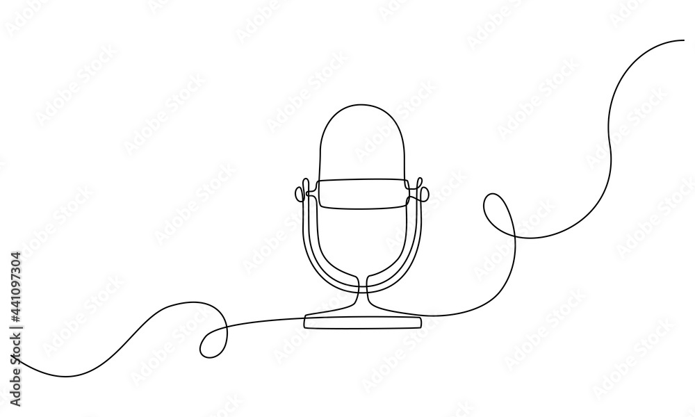 Aufkleber continuous one line drawing of podcast microphone. vintage mike in simple linear style for banner of