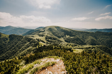 Ploska hill with mountain hut from Borisov, Big Fatra mountains, Slovakia. Hiking summer Slovakia...