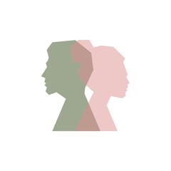 Silhouette of men and women who quarrel and turn their backs color icon. Psychology. Divorce of a young couple. Isolated symbol for: illustration, outline, logo, design, web, dev, ui. Vector EPS 10