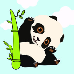 panda and bamboo. vector illustration of a panda playing cutely.