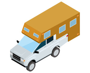 SUVs, pickup truck campers. Isometrics car illustration 3D solid