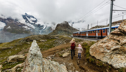 Zermatt, Switzerland -The train of Gonergratbahn running to the Gornergrat station in the famous touristic place