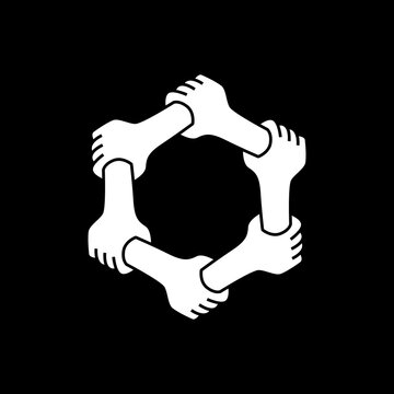 six hands holding each other team work unity together logo vector icon illustration