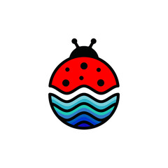 Dual Meaning Logo Design Combination of Bug Insect and Wave Water