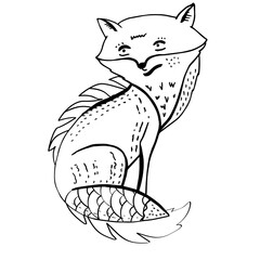 Contour linear illustration with animal for coloring book. Cute fox, anti stress picture. Line art design for adult or kids  in zentangle style and coloring page.