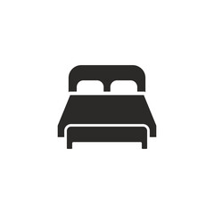 Icono de cama, silueta negro. Concepto de Hospedaje, dormir, reposar. Ilustración vectorial aislado en fondo blanco