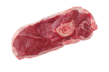 Overhead view of raw chuck eye steak isolated on white