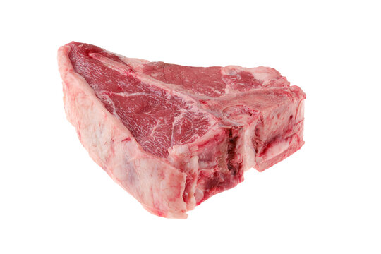 Raw Porterhouse Steak, Premium Beef Meat Isolated On White