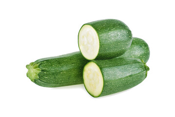 fresh green zucchini with slice isolated on white background