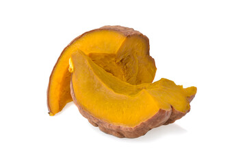 Slices of streamed pumpkin isolated on white background.
